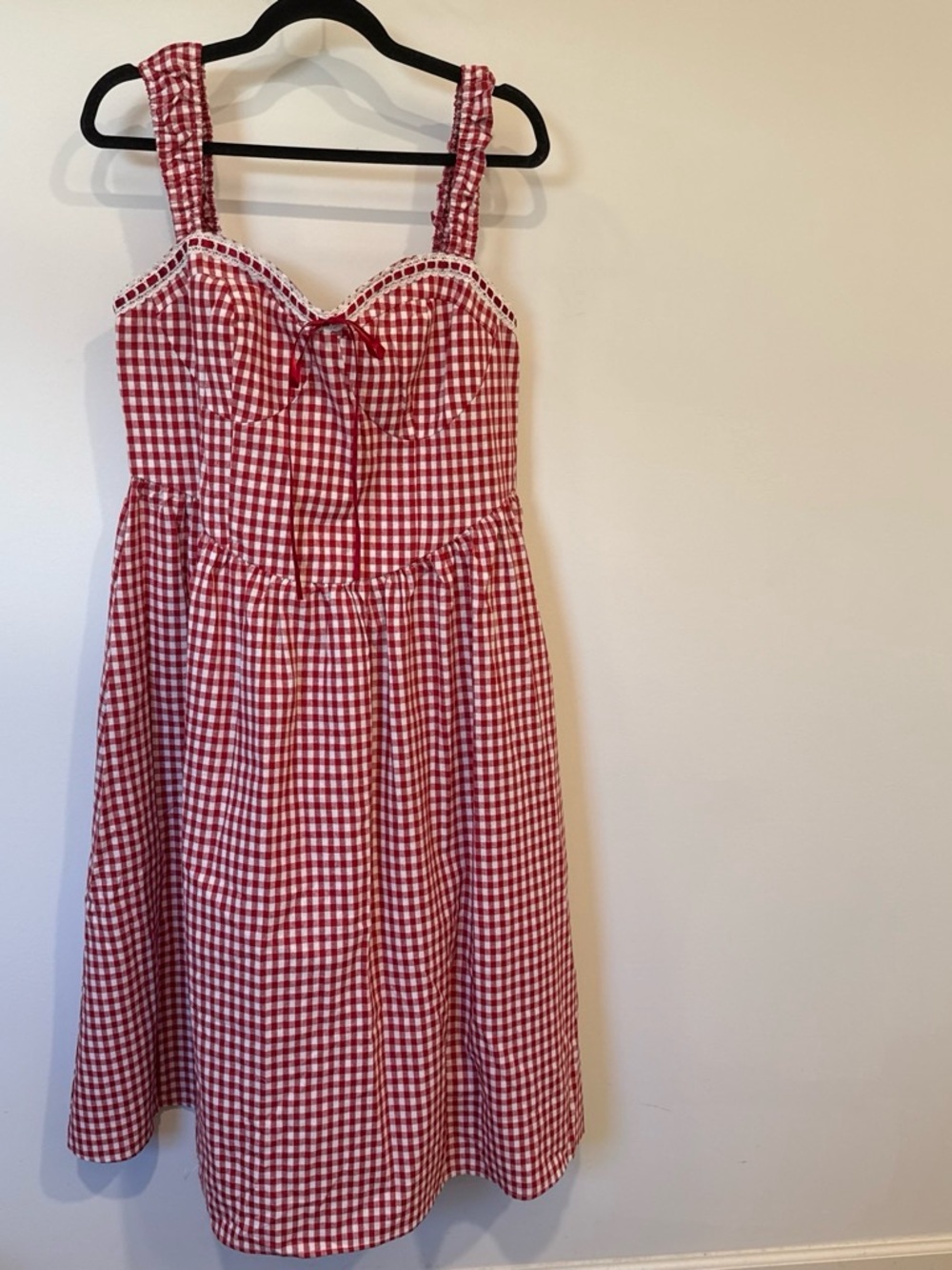 Red Gingham Women’s Sundress with Sweetheart Neckline